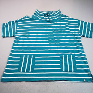 T by Talbots Striped Funnel Neck Top 2X Teal White SS Loungewear Activewear